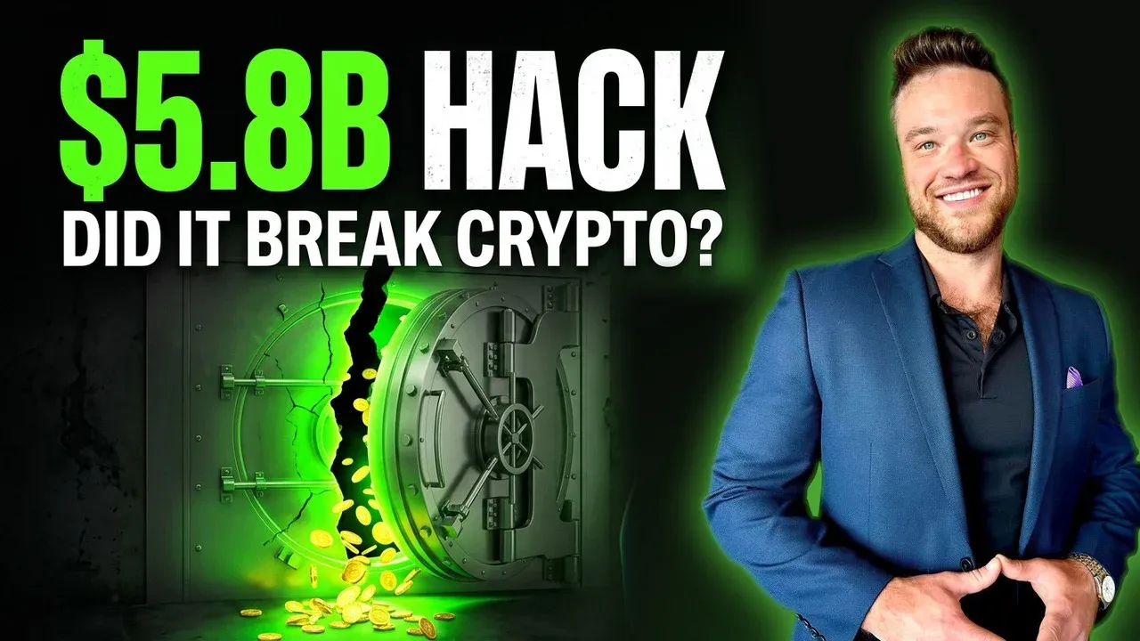 Chad Wittfeldt in a blue suit beside a cracked bank vault glowing green, under the headline "$5.8B hack: did it break crypto?"