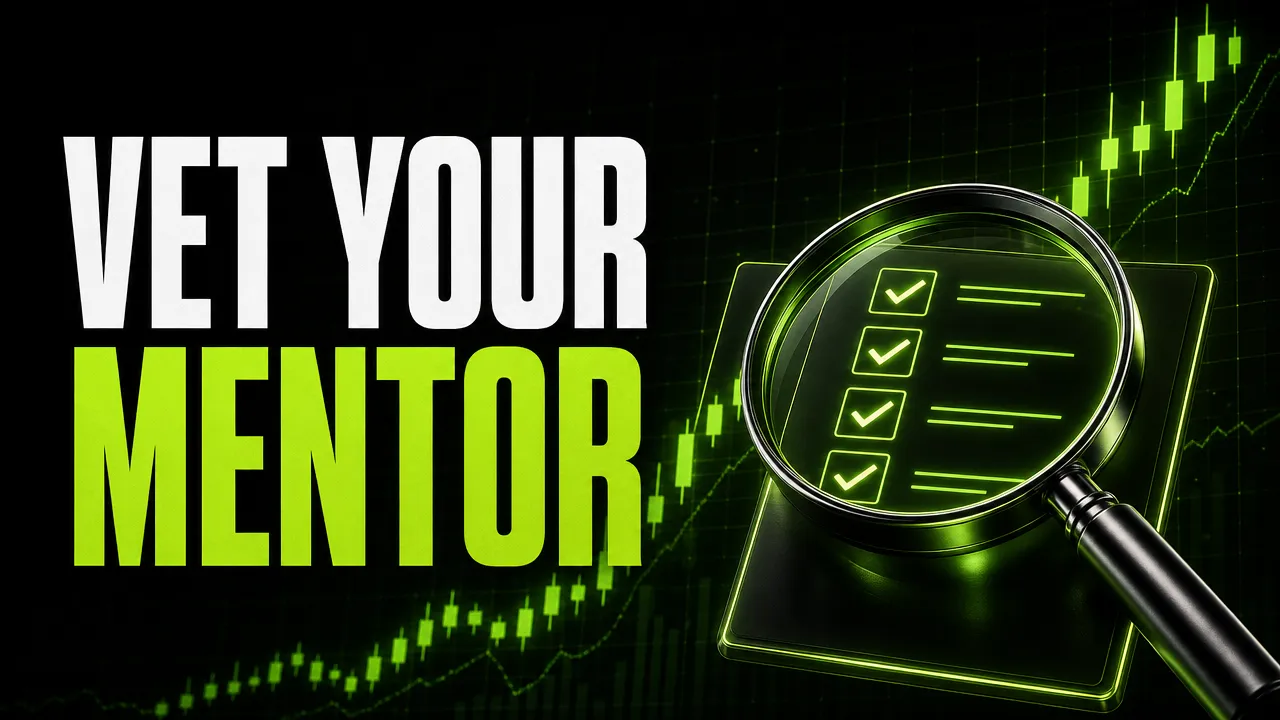 Headline "Vet your mentor" beside a magnifying glass over a checklist